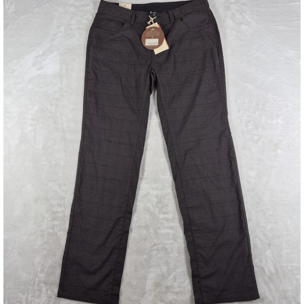 Prana Ivan Pants Men's 34x33 Dark Gray Plaid Comfort Hiking Camping Outdoors NWT